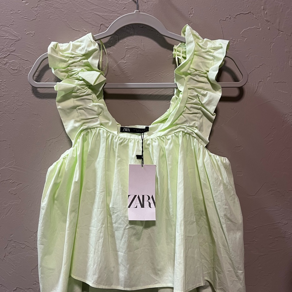 Zara Light Lime Ruffle-Shoulder Tank Top - Picture 7 of 7